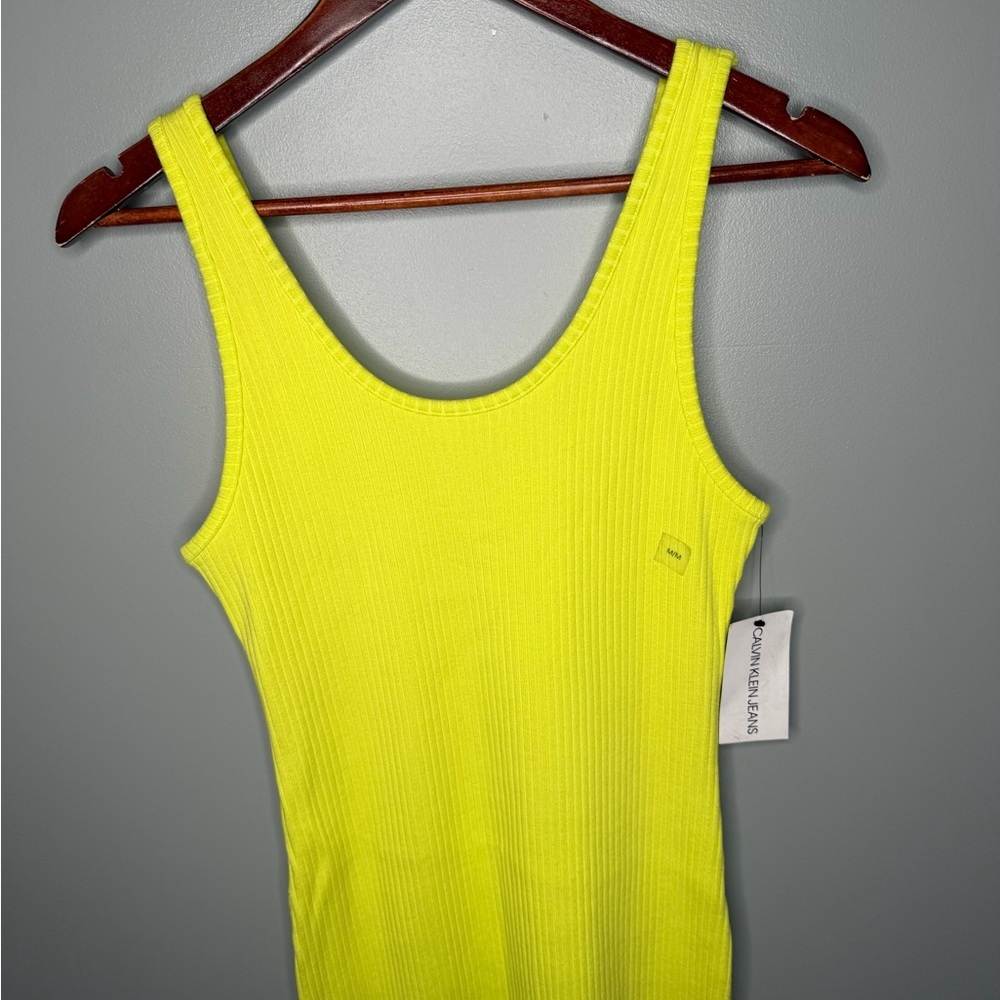 NWT Calvin Klein Jeans Highlighter Yellow Ribbed Tank Dress - Picture 4 of 12